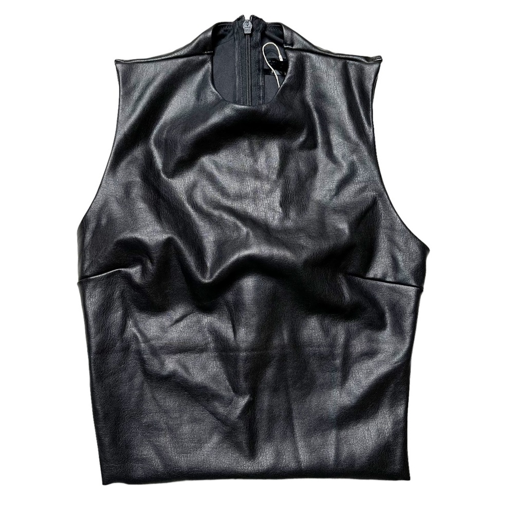 NWT Skims Rare Faux Leather Crew Neck Sleeveless Crop Top in Onyx Women’s XS